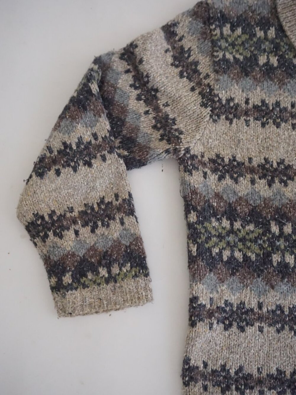 Vintage Croft & Barrow Beige Fair Isle Nordic Zip 100% Wool Knit Cardigan M - Picture 8 of 9
